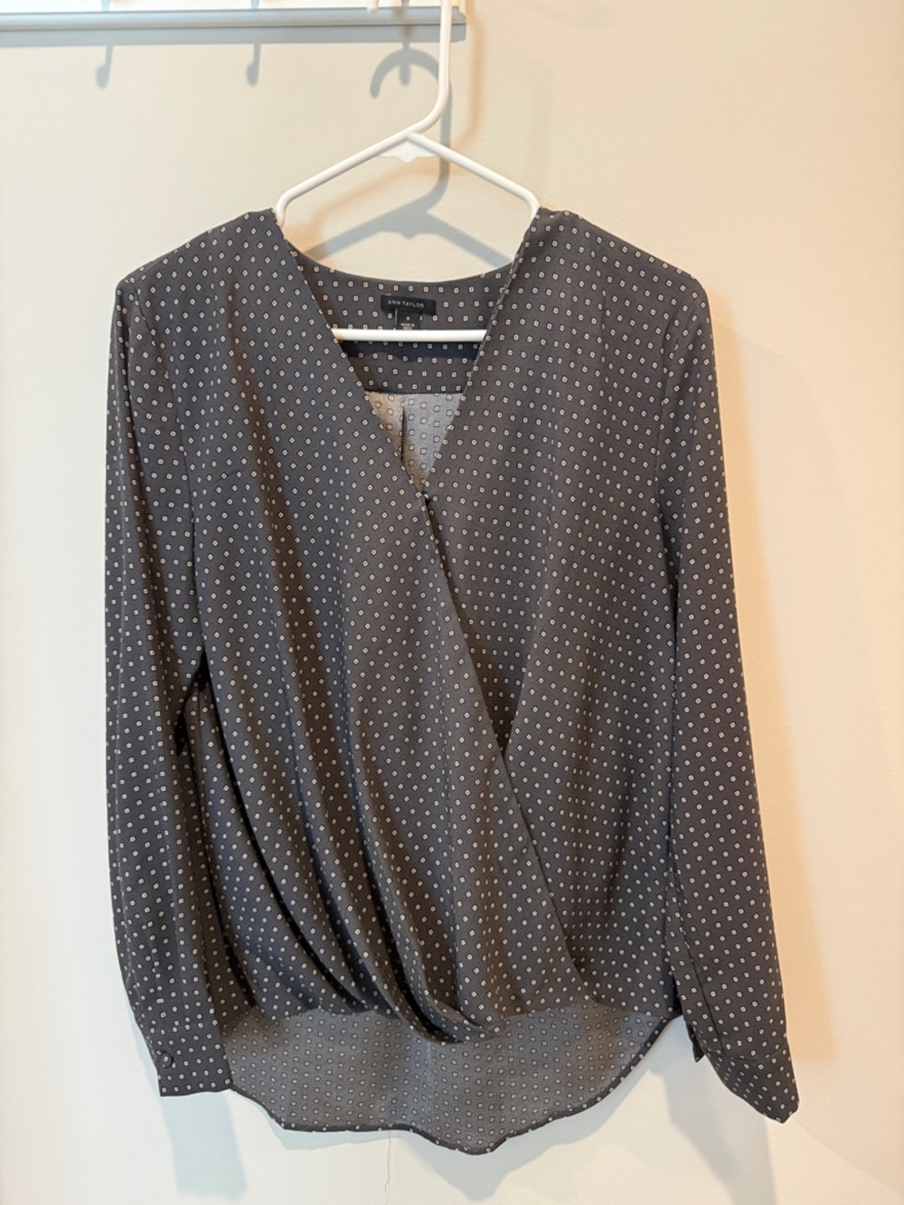 Ann Taylor Gray Dot Wrap-Front Blouse